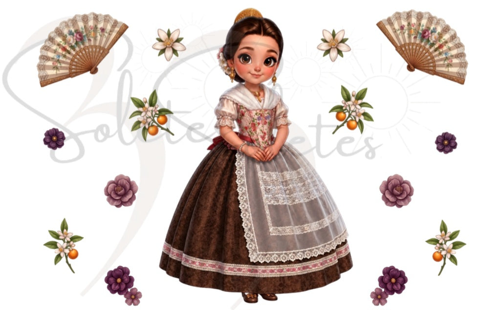 Vaso snowglobe - Fallera y abanicos
