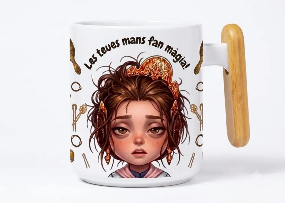 Taza Cerámica con Asa de Bambú – Les teues mans fan màgia!