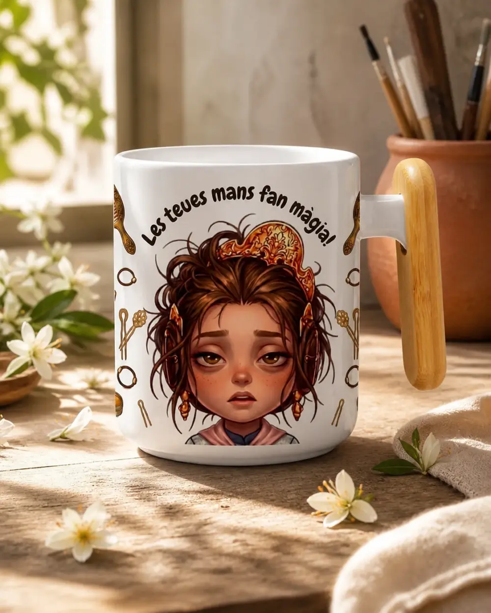 Taza Cerámica con Asa de Bambú – Les teues mans fan màgia!